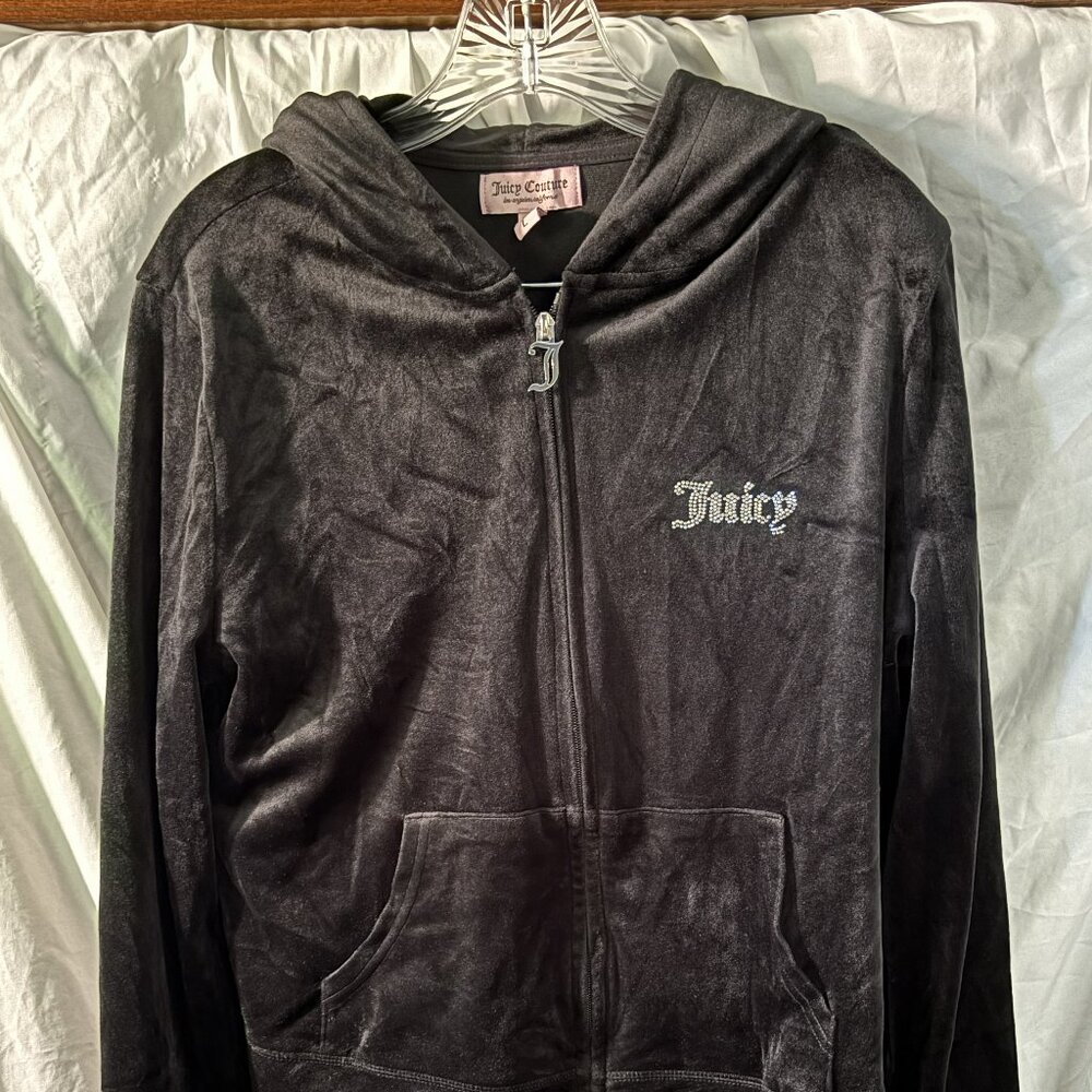 Women's Black Velour Juicy Hoodie and Pants.  Size L - Picture 5 of 7